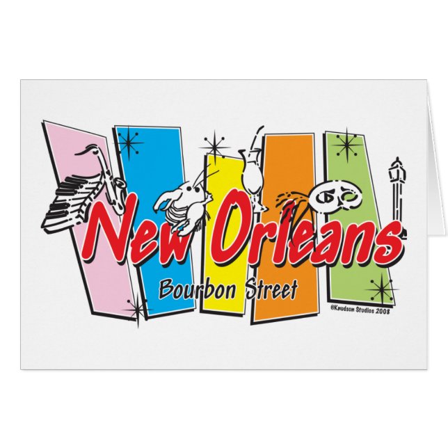 New-Orleans-Retro Hälsningskort (Framsidan Horizontal)