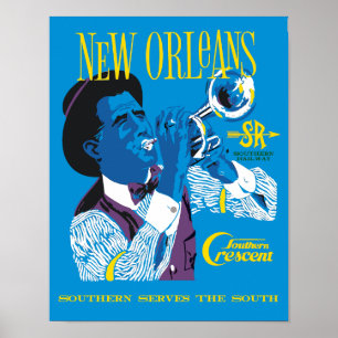 New Orleans. Retro stiljärnväg reser affischen Poster