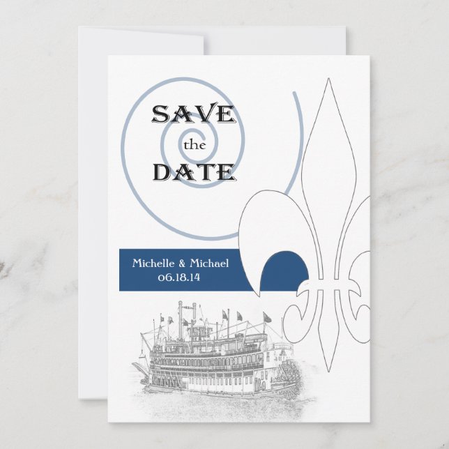 New Orleans Riverboat Fleur de Lis Spara datumet Inbjudningar (Framsida)