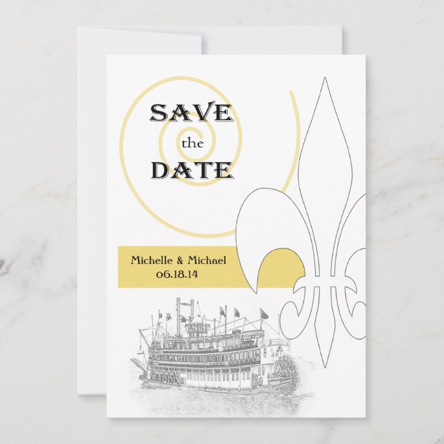 New Orleans Riverboat Fleur de Lis Spara datumet Inbjudningar (Framsida)