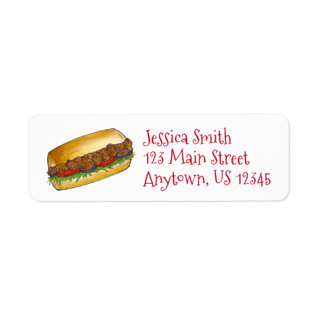 New Orleans Shrimp Poboy Po Boy Sandwich Labels Returadress Etikett (Framsidan)