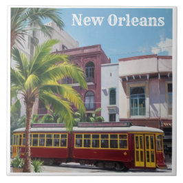 New Orleans-spårvagn - Ålderdomlig spårvagnstram Kakelplatta