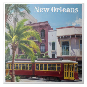 New Orleans-spårvagn - Ålderdomlig spårvagnstram Kakelplatta