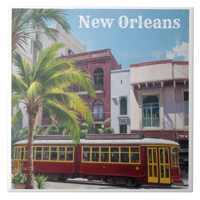 New Orleans-spårvagn - Ålderdomlig spårvagnstram Kakelplatta (Framsidan)