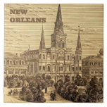 New Orleans St Louis Cathedral Vintage Antique Kakelplatta<br><div class="desc">"new orleans louisiana travel",  "st louis cathedral church",  "sepia black brown and white",  "saint jackson square usa",  "french quarter america tourism",  "american tourist souvenir",  "vintage antique 1800s",  "castle steeples famous landmark",  "sights sites to visit",  "historic 19th century victorian"</div>
