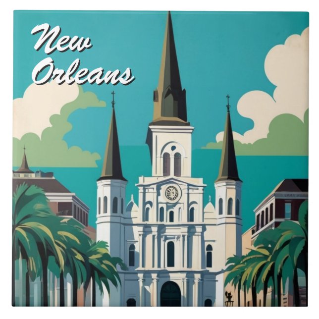 New Orleans St Louis-katedral Turkosblå Kakelplatta (Framsidan)