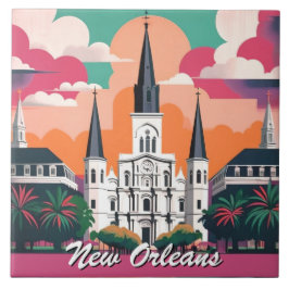 New Orleans St Louis-katedralen Vibrant himmel Kakelplatta