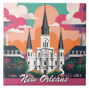 New Orleans St Louis-katedralen Vibrant himmel Kakelplatta
