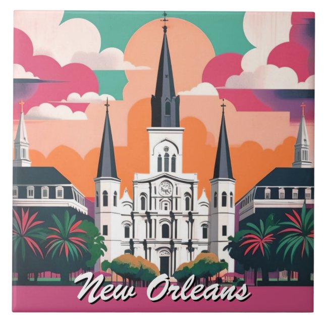 New Orleans St Louis-katedralen Vibrant himmel Kakelplatta (Framsidan)