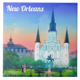 New Orleans St Louis-katedralen vid solnedgång fär Kakelplatta