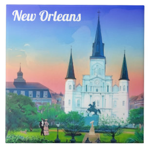 New Orleans St Louis-katedralen vid solnedgång fär Kakelplatta
