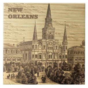 New Orleans St Louis-katedralen Vintage Antik Kakelplatta