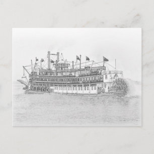 New Orleans Steamboat Black & White Sketch Vykort