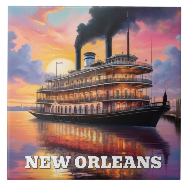 New Orleans Steamboat Riverboat Boat Sunset Cruise Kakelplatta (Framsidan)