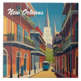 New Orleans Street & St Louis Cathedral Colorful Kakelplatta