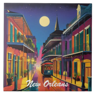 New Orleans Street & Streetcar nattetid Kakelplatta