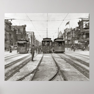 New Orleans Streetcars, 1907. Vintage Photo Poster