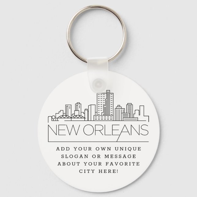 New Orleans Stylized Skyline | Anpassningsbar Slog Nyckelring (Framsida)