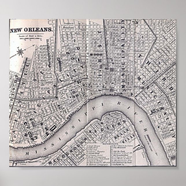 New Orleans Tour Karta 1869 Poster (Framsidan)