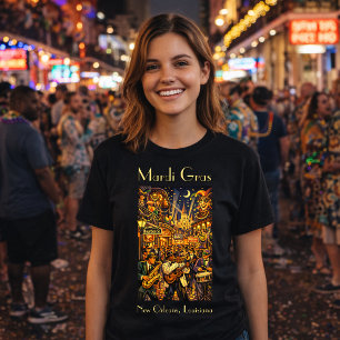 New Orleans under Mardi Gras Retro Art Deco-stil T Shirt