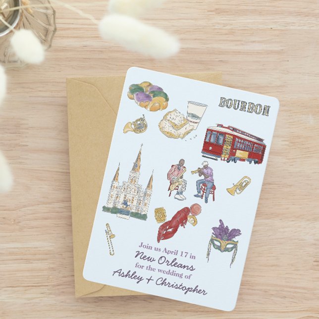 New Orleans Watercolor Bröllop Spara Datumet (Skapare uppladdad)