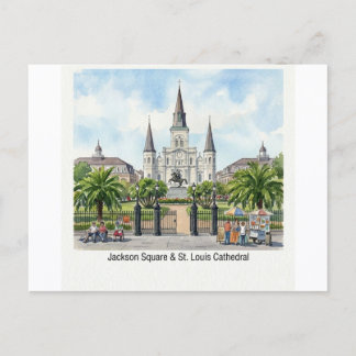 New Orleans Watercolor - Jackson Square St Louis Vykort