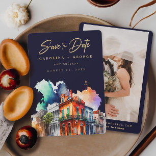 New Orleans Watercolor Nola Louisiana Photo Inbjudningar