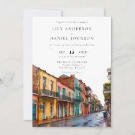 New Orleans Watercolor QR Code Wedding Inbjudningar