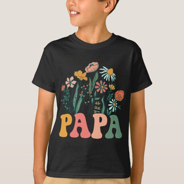 New Papa Wildflower First Birthday &amp; Baby Show T Shirt (Framsida)