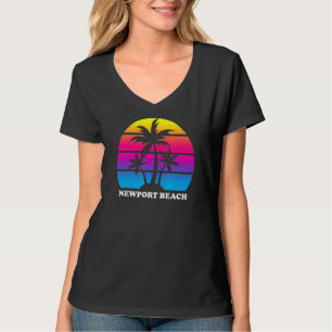 New Port Beach California Retro Handflatan Träd Su T Shirt