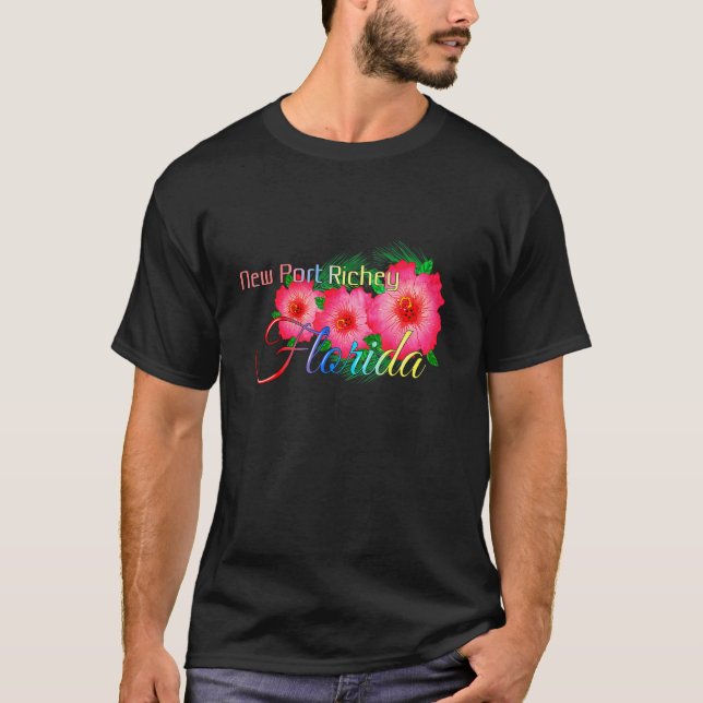New Port Richey Florida Tropical Flowers Family Va T Shirt (Framsida)