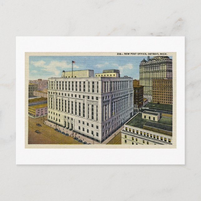 New Post Office Detroit, Michigan - Vintage Vykort (Framsida)