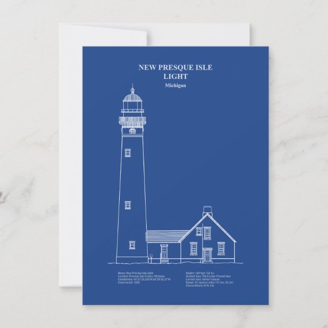 New Presque Isle Lighthouse - Michigan - AD Anteckningskort (Framsida)