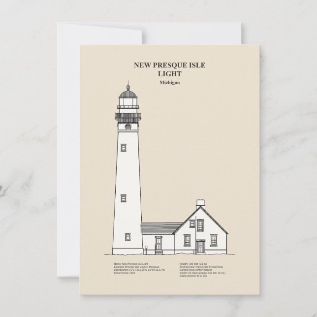 New Presque Isle Lighthouse - Michigan - SBD Anteckningskort (Framsida)