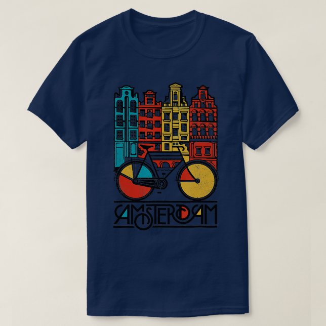 New Retro Bicycle Bike Amsterdam City Jersey T Shirt (Design framsida)