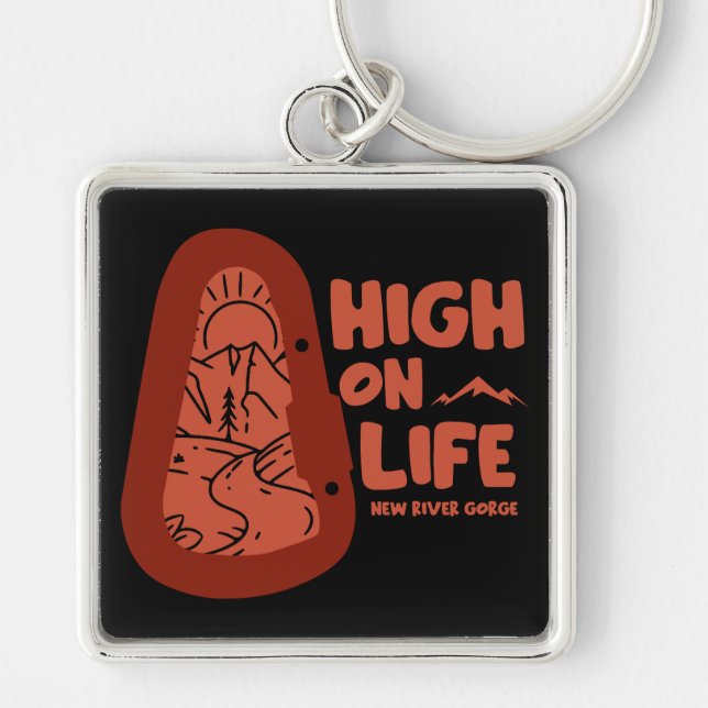 New River Gorge Alpinism USA Fyrkantig Silverfärgad Nyckelring (Framsidan)