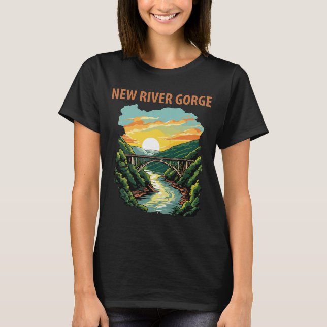 New River Gorge Bridge Grön Resa T Shirt (Framsida)