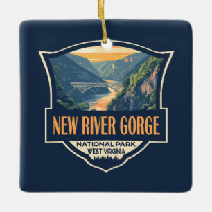 New River Gorge National Park Illustration Retro Julgransprydnad Keramik