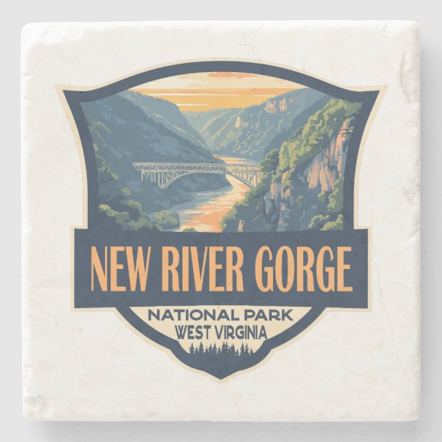 New River Gorge National Park Illustration Retro Stenunderlägg (Framsidan)