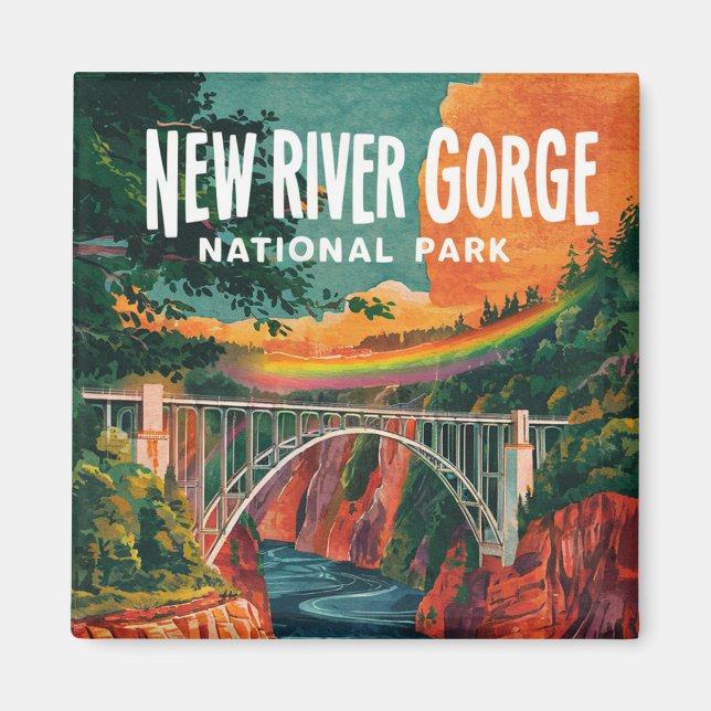 New River Gorge National Park Watercolor Design Magnet (Framsidan)