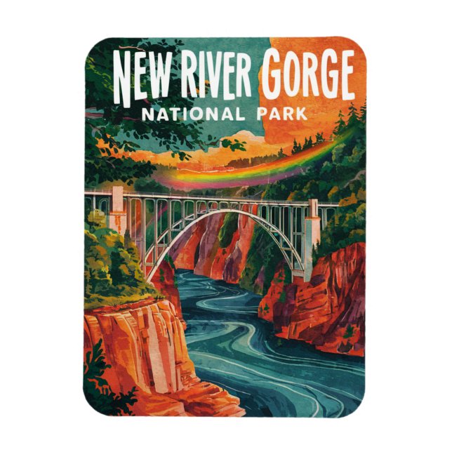 New River Gorge National Park Watercolor Design Magnet (Vertikal)