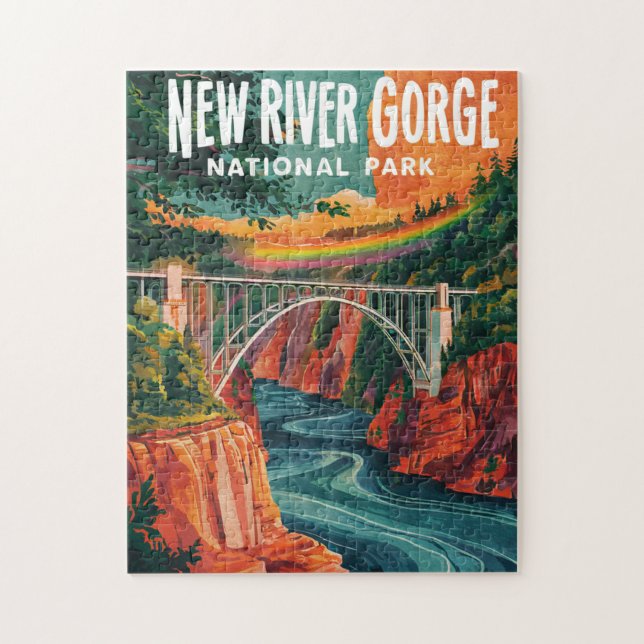 New River Gorge National Park Watercolor Design Pussel (Vertikal)