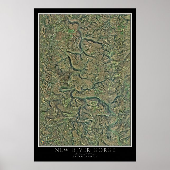 New River Gorge National River Satellite Karta Poster (Framsidan)