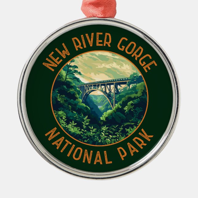 New River Gorge nationalpark Retro Distress Julgransprydnad Metall (Framsidan)