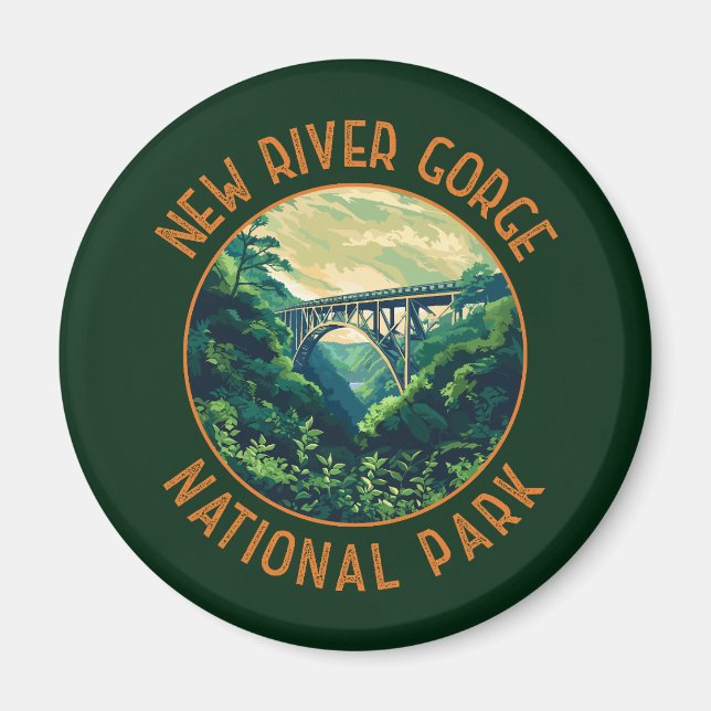 New River Gorge nationalpark Retro Distress Magnet (Framsidan)