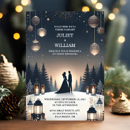 New Rustic Forest Stars Snö Bright Winter Wedding Inbjudningar