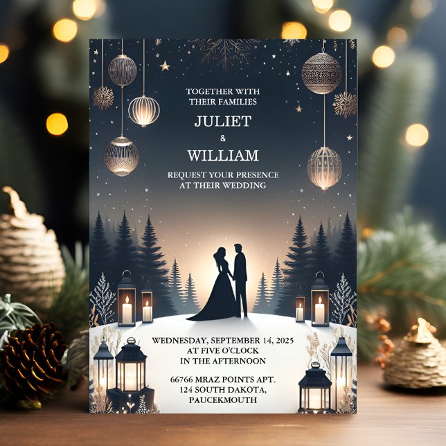 New Rustic Forest Stars Snö Bright Winter Wedding Inbjudningar (Skapare uppladdad)