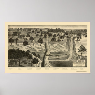 New Salem, IL Panoramic Karta - 1837 Poster
