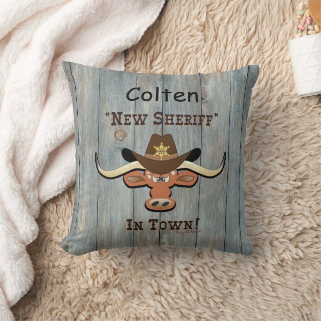 New sheriff in Town, Longhorn Dekorativ kudde (Filt)