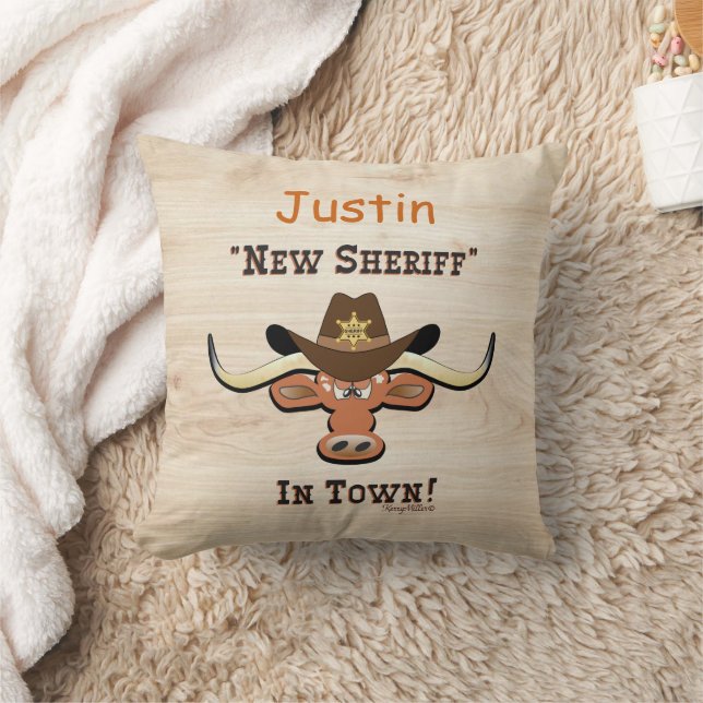 New sheriff in Town, Longhorn Dekorativ kudde (Filt)
